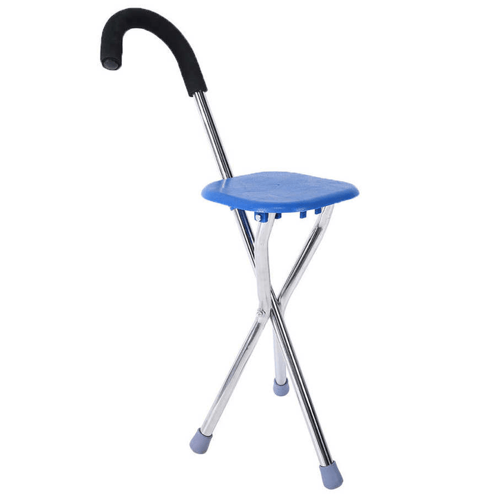 Multifunction 2 in 1 Stainless Lightweight Folding Walking Stick Stool Adjustable Height Non Slip Tripod Cane for Outdoor Hiking Climbing Crutch - MRSLM