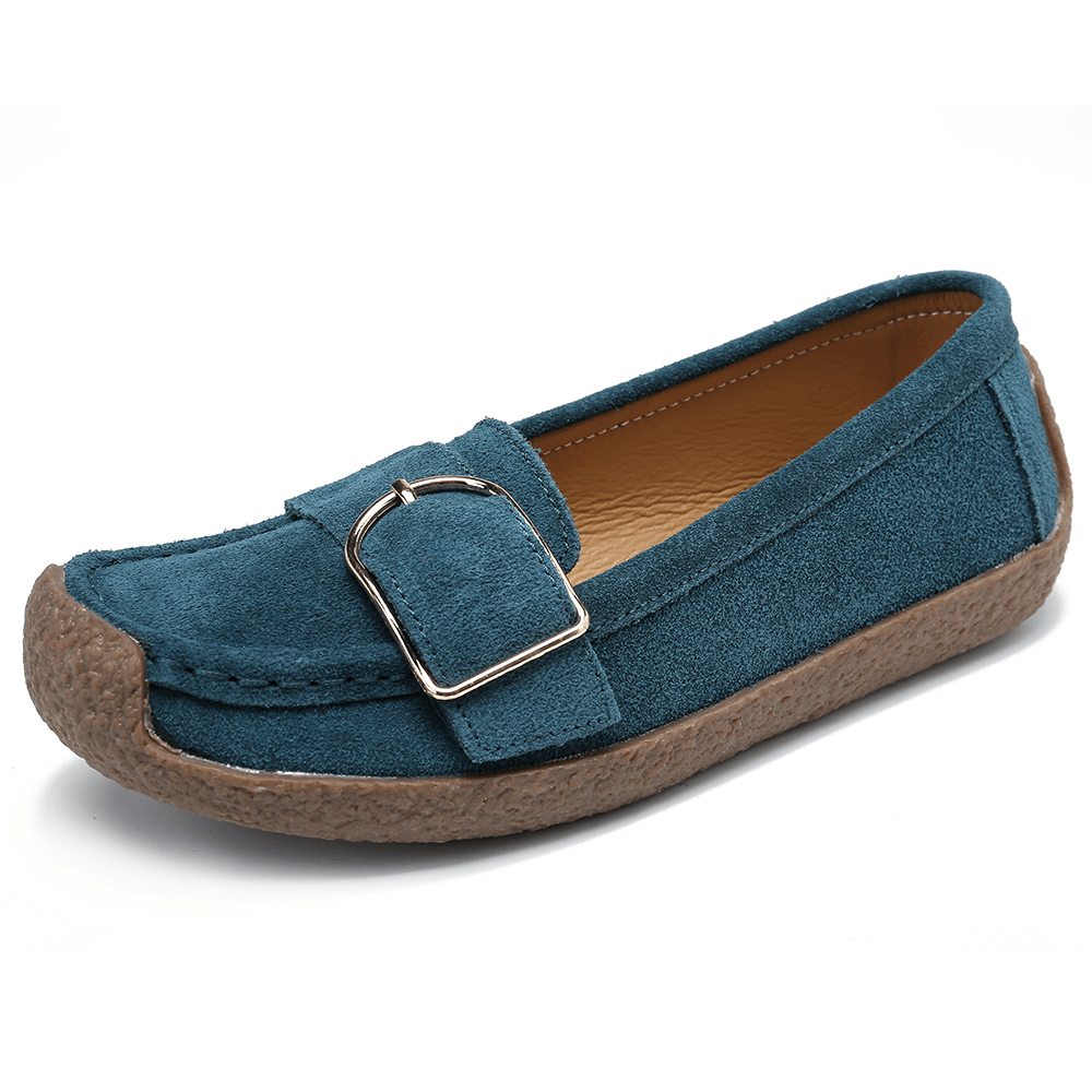 Women Metal Decor Suede Comfy Non Slip Soft Sole Casual Flats Loafers - MRSLM