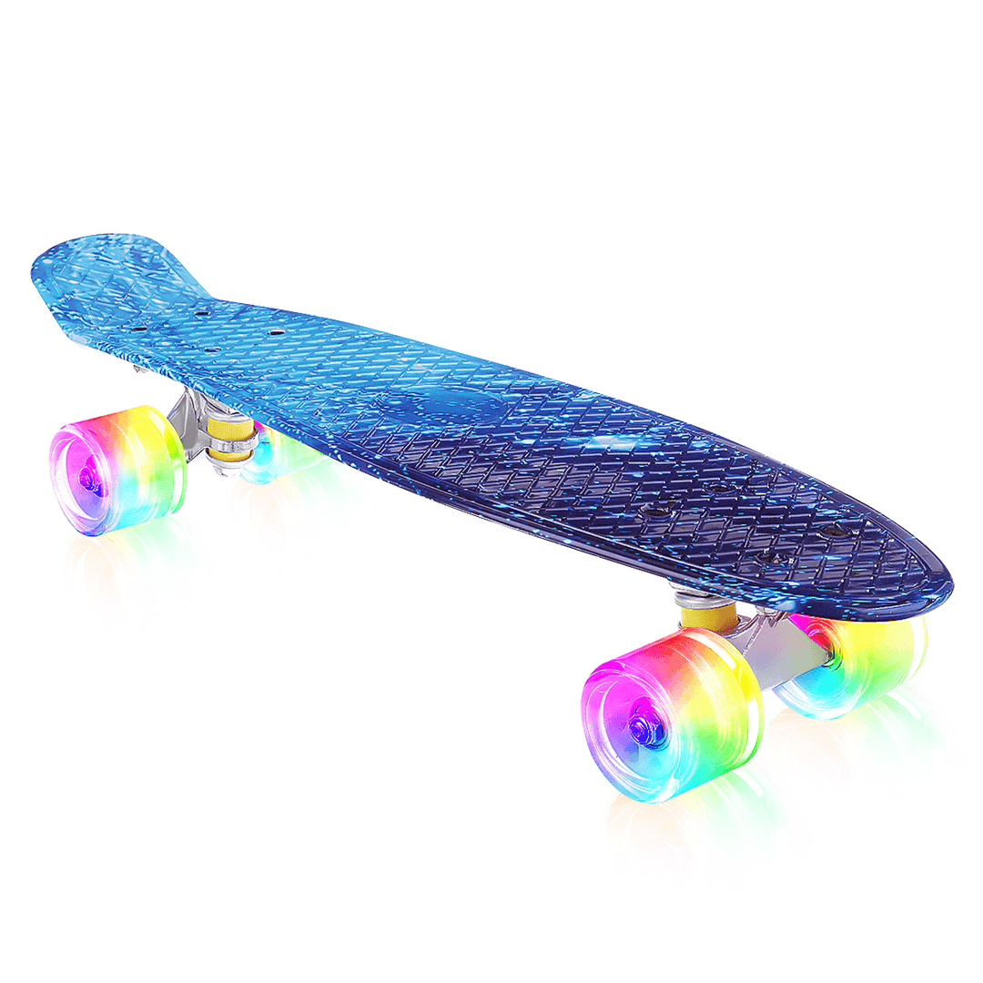 22" Junior Youth Skateboard Mini Standard Skate Board with High Rebound LED Flashing PU Wheels Long Board Gift for Beginners Gift for Children Adults - MRSLM