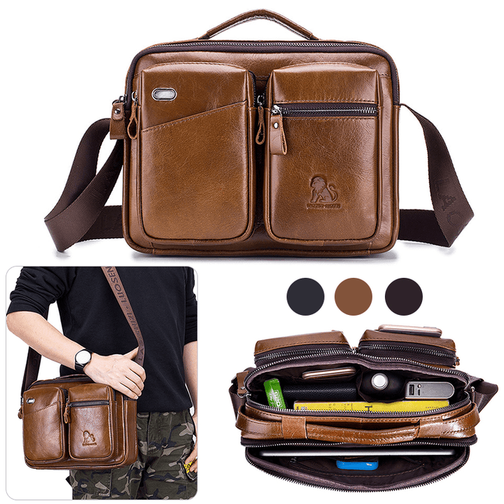 Men Genuine Leather Crossbody Bag Earphone Cowhide Bag - MRSLM