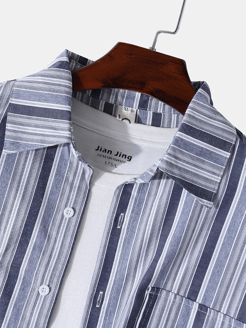 Mens Artsy Striped Turn-Down Collar Preppy Shirt - MRSLM