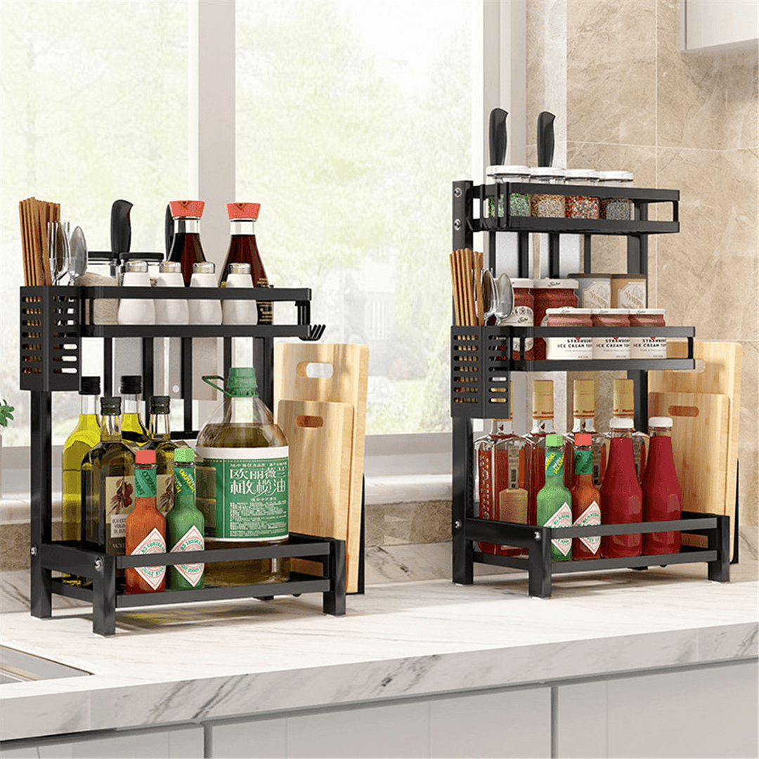 Nonslip 2/3 Tier Spice Rack Stainless Steel Storage Shelf Organizer Holder Kitchen Rack - MRSLM