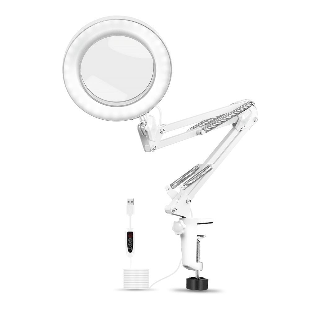 5X Magnifying Lamp Metal Swing Arm 3 Color Modes LED Magnifier Light Glass Lens - MRSLM