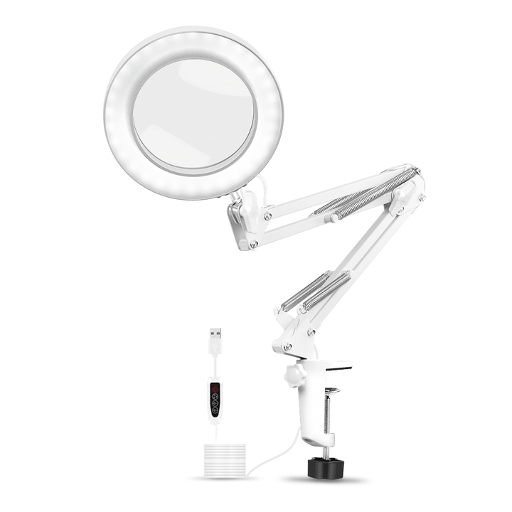 5X Magnifying Lamp Metal Swing Arm 3 Color Modes LED Magnifier Light Glass Lens - MRSLM