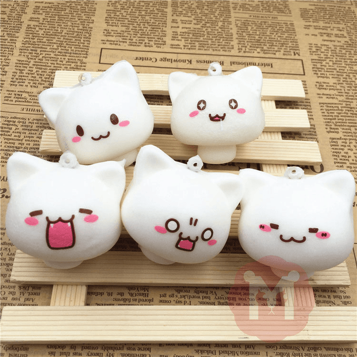 Squishy Toys Mushroom Cat Kawaii Cartoon Cute Face Decor Bag Cell Phone Straps - MRSLM