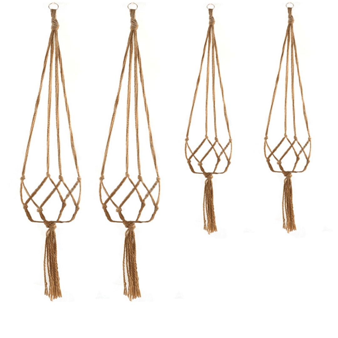 2Pcs Plant Flower Hanger Macrame Jute for Indoor Outdoor Ceiling Deck Balcony round and Square Pots - MRSLM