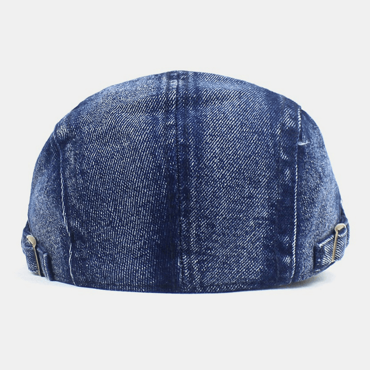 Men Made-Old Denim Solid Retro Casual Sunshade Forward Hat Beret Hat Flat Hat - MRSLM