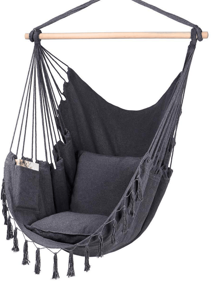 Tassel Hammock Rollover Prevention Canvas Swing Chair Hammock Hanging Seat Rope Porch Patio Garden Indoor Outdoor 100*130CM - MRSLM