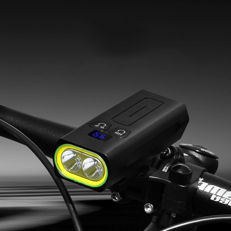 BIKIGHT LR-Y19 2 X T6 5Modes USB Rechargable IPX6 Waterproof Power Digital Display Bike Light Headlight with 5200Mah Battery Power Bank - MRSLM