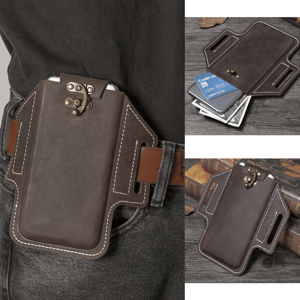 Men Genuine Leather EDC Bag Waist Pack 6.3 Inch Phone Bag with Belt Loops - MRSLM