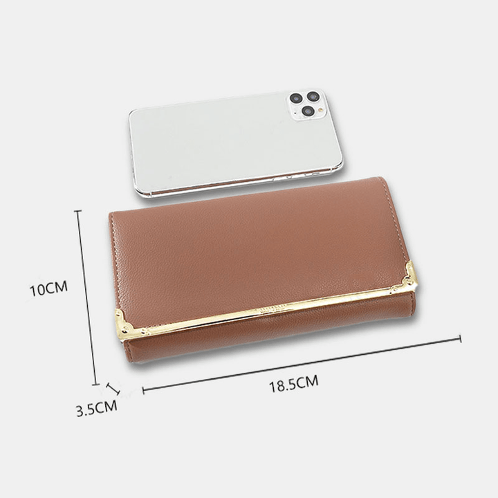 Women Metal Trim Buckle Decor Long Purse 6.5 Inch Wallet Large Capacity Multi-Card Slot Card Holder Coin Purse - MRSLM