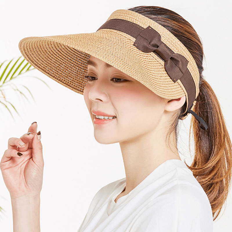 Women Summer Removable Top Sunshade Outdoor Straw Hat - MRSLM