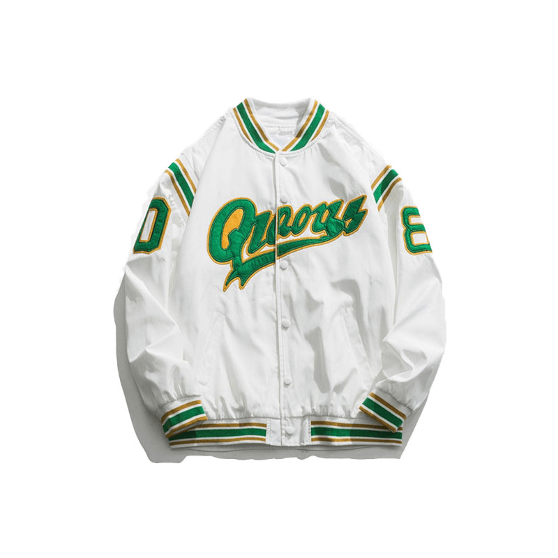 Retro Color Block Embroidery Baseball Uniform Jacket Men - MRSLM