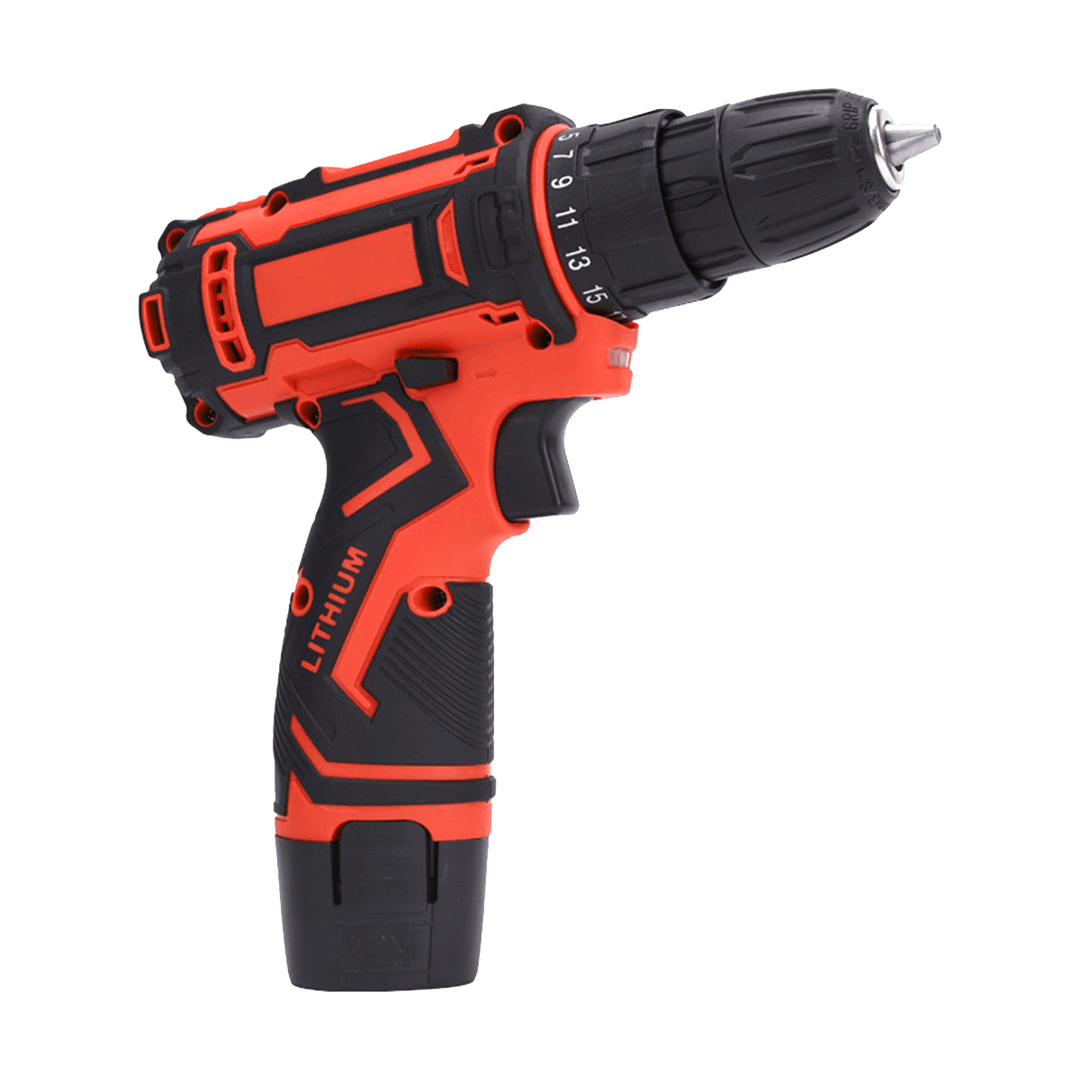 12V Electric Drill Cordless Wireless Rechargeable Electric Screwdriver Drill Set LED W/ 1/2 Batteries Wood Metal Plastic Drilling Tool - MRSLM