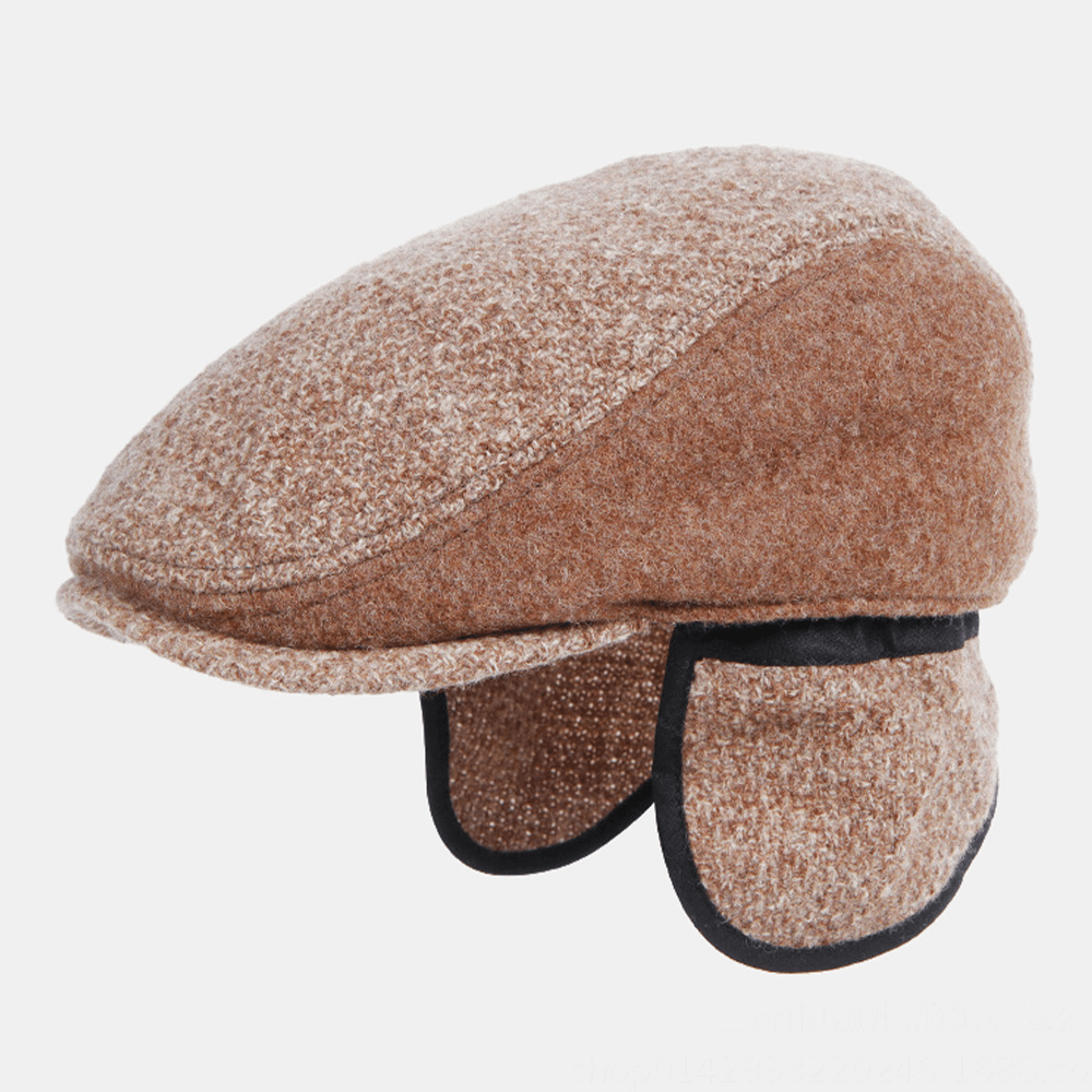 Men Woolen Ear Protection Earmuffs Windproof Berets Autumn Winter Thicken Warmth Hat - MRSLM