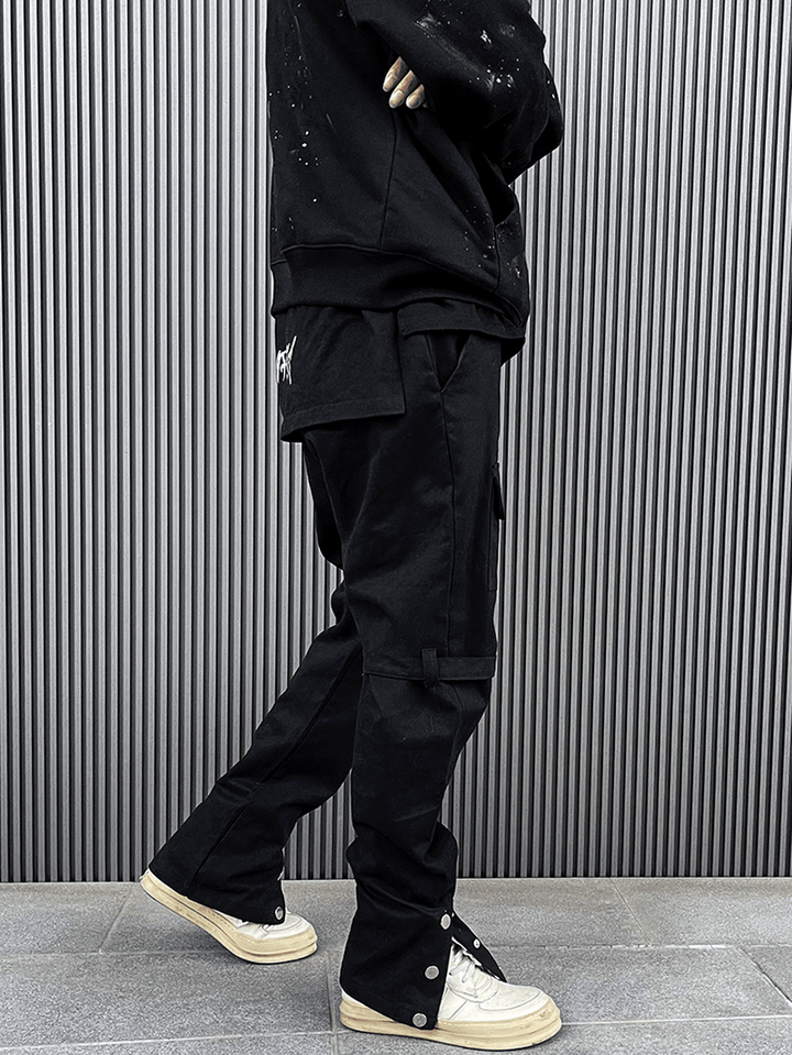 Straight-Breasted Cargo Pants with Multi-Pocket Straps - MRSLM