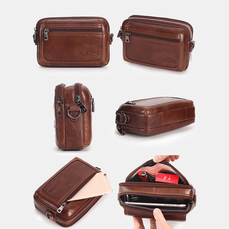 Men Genuine Leather Multifunctional Crossbody Bag Waist Bag Belt Bag - MRSLM