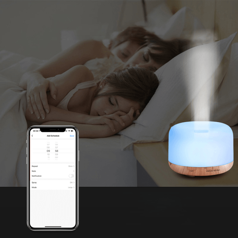 500ML Smart Wifi Humidifier Two Modes Colorful Ultrasonic Atomization Diffuser Voice Control Essential Oil Aroma Diffuser - MRSLM