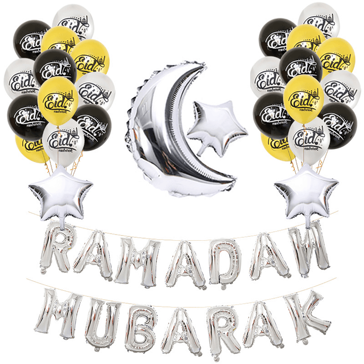 Eid Ramadan Mubarak Letter Pentagram Moon Party Foil Balloon Decoration Set - MRSLM