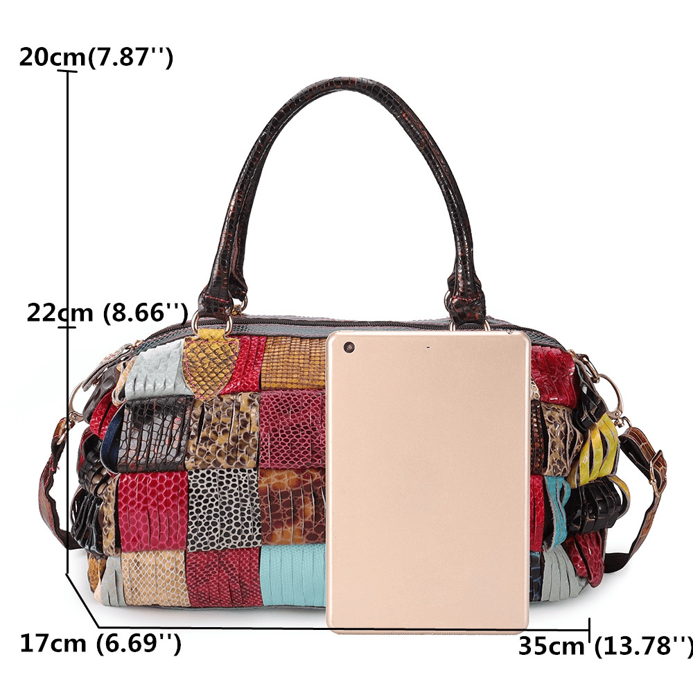 Women Bohemian Large Capacity Genuine Leather Handbag Patchwork Handmade Crossbody Bags - MRSLM