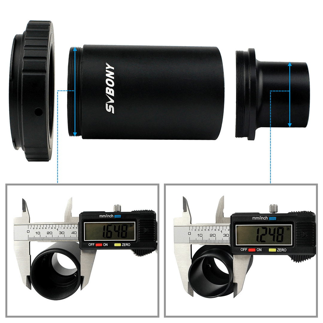 SVBONY VITE 1.25" CA1 Extension Tube M42 Thread T-Mount Adapter +T2 Ring for Canon DSLR/SLR Lens Adapter for Astronomical Telescope / DSLR Camera Photography Dedicated - MRSLM