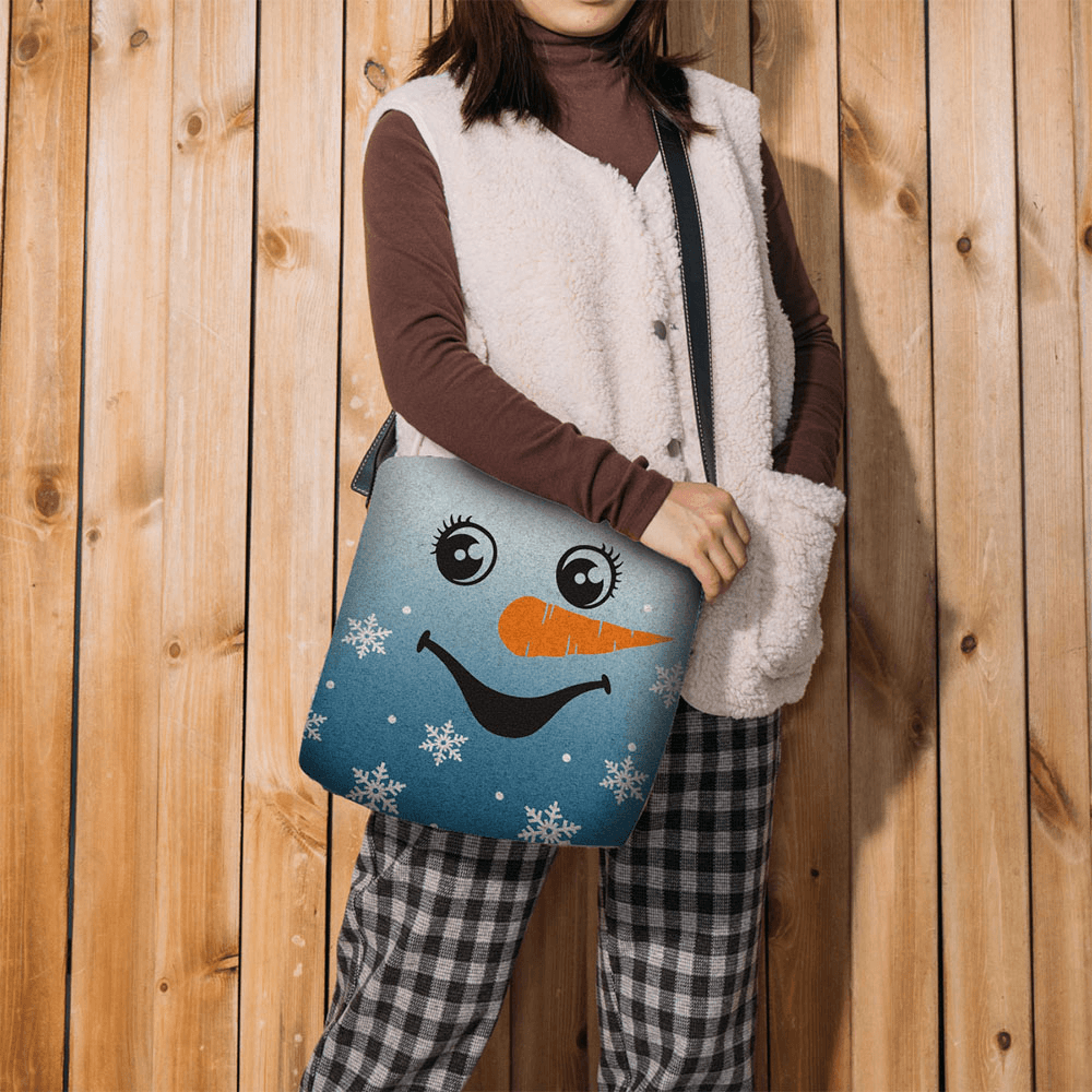 Women Felt Cute Festive Christmas Smile Snowman Snowflakes Print Crossbody Bag Shoulder Bag - MRSLM