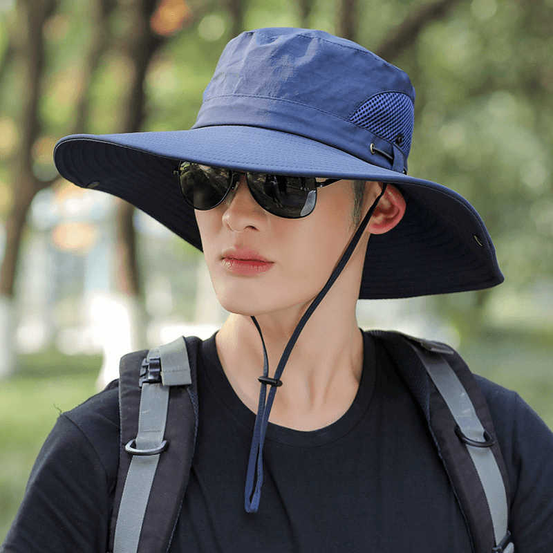 Men'S Big Brim Sun Protection Fishing Fisherman Hat - MRSLM