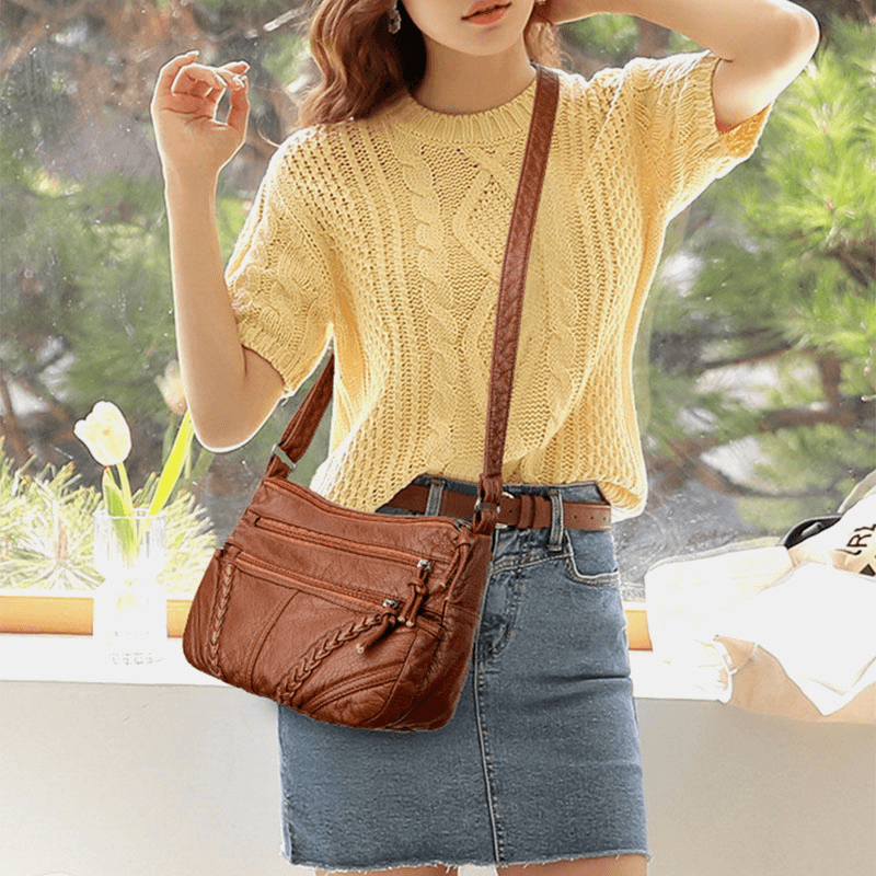 Women Multi-Pocket Middle-Aged Vintage Crossbody Bag Shoulder Bag - MRSLM