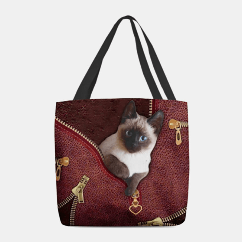 Women Canvas Cute 3D Three-Dimensional Cat Pattern Casual Shoulder Bag Handbag Tote - MRSLM