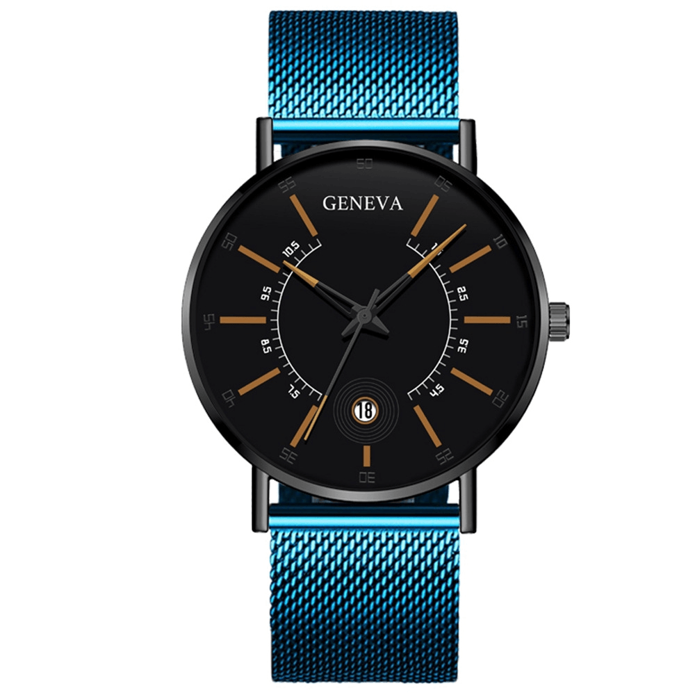 GENEVA Business Casual Colored Pointer Dial with Calendar Alloy Mesh Strap Men Quartz Watch - MRSLM