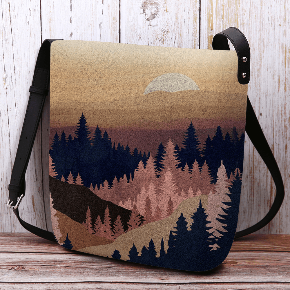 Women Felt Ladies Mountain Treetop Print Pattern Multi-Carry Personality Shoulder Bag Crossbody Bag - MRSLM