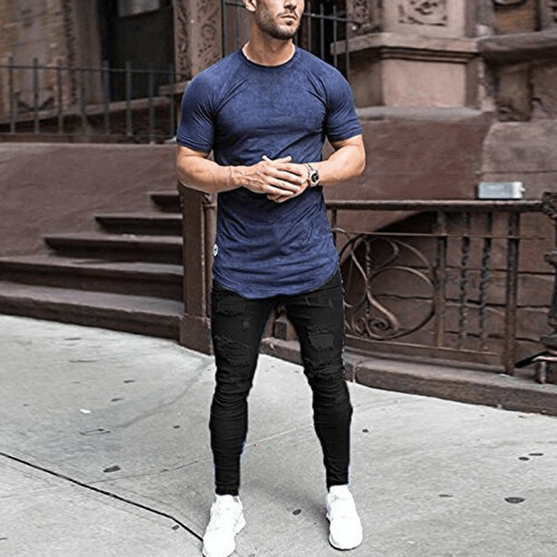 Ripped European and American Black Slim High Waist Jeans Men'S - MRSLM