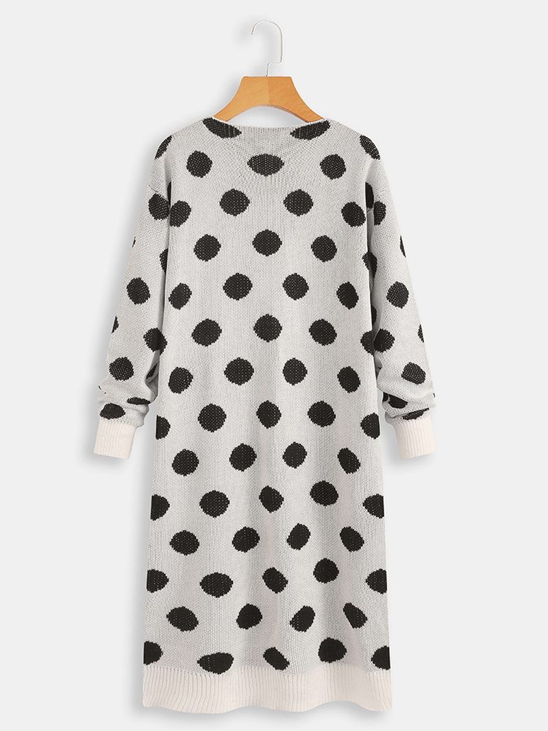 Women Long Sleeve Polka Dot Print Cardigans - MRSLM