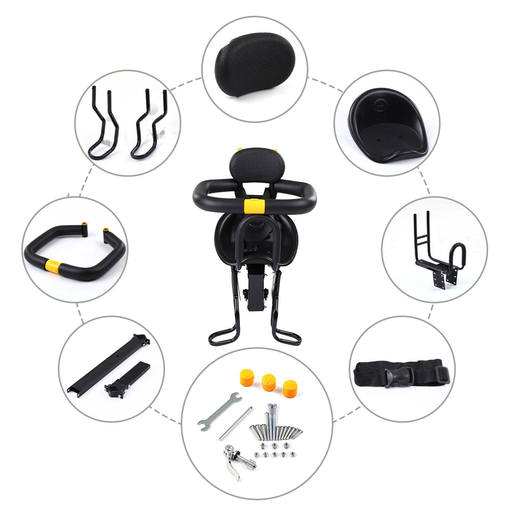 BIKIGHT Baby Bicycle Seat Front Mounted Child Bike Seat Safety Baby Carrier Saddle with Foot Pedals Support Back Rest for MTB Road Bike - MRSLM