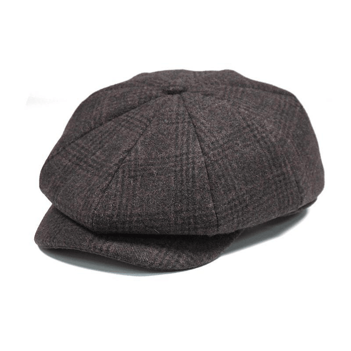 Men Vintage Wool Gird Painter Beret Hat Winter Warm Gentleman Octagonal Newsboy Cap - MRSLM