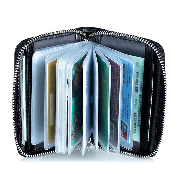 Large Capacity RFID Genuine Leather Men Women Casual Zipper Creddit Card Holder - MRSLM