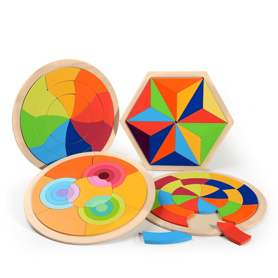 Colorful Rainbow Wooden Blocks Jigsaw Puzzle Toys Kids Learning Educational Game - MRSLM