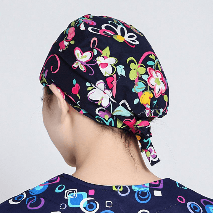 Women Flower Print Cotton Surgical Cap Doctor Nurse Work Hat - MRSLM