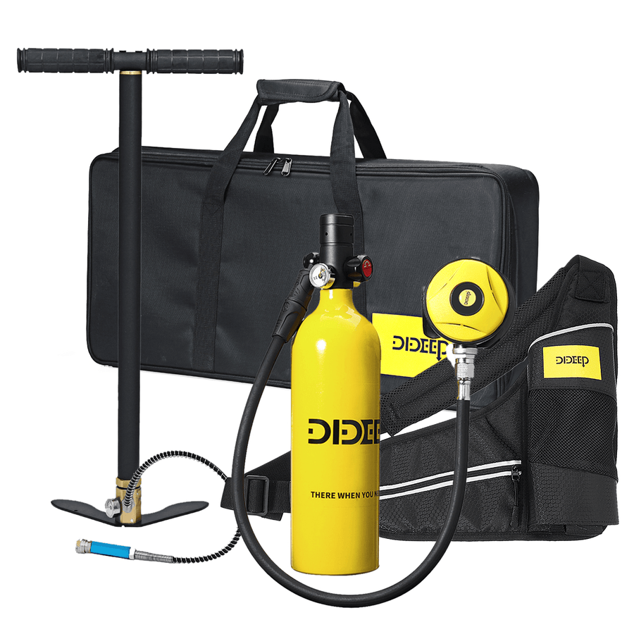 DIDEEP X4000 Pro 1L Scuba Tank Diving Oxygen Dive Equipment + Inflator Pump Kit - MRSLM