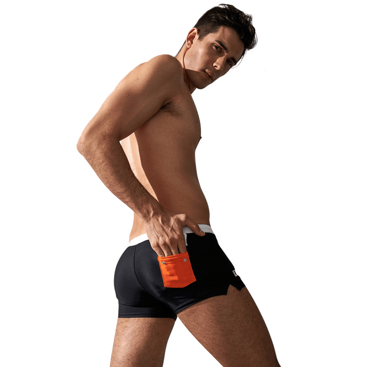 AQUX 5185 Men Boxer Shorts Swimming Trunks with a Button Pocket Fast Drying Beach Sexy - MRSLM