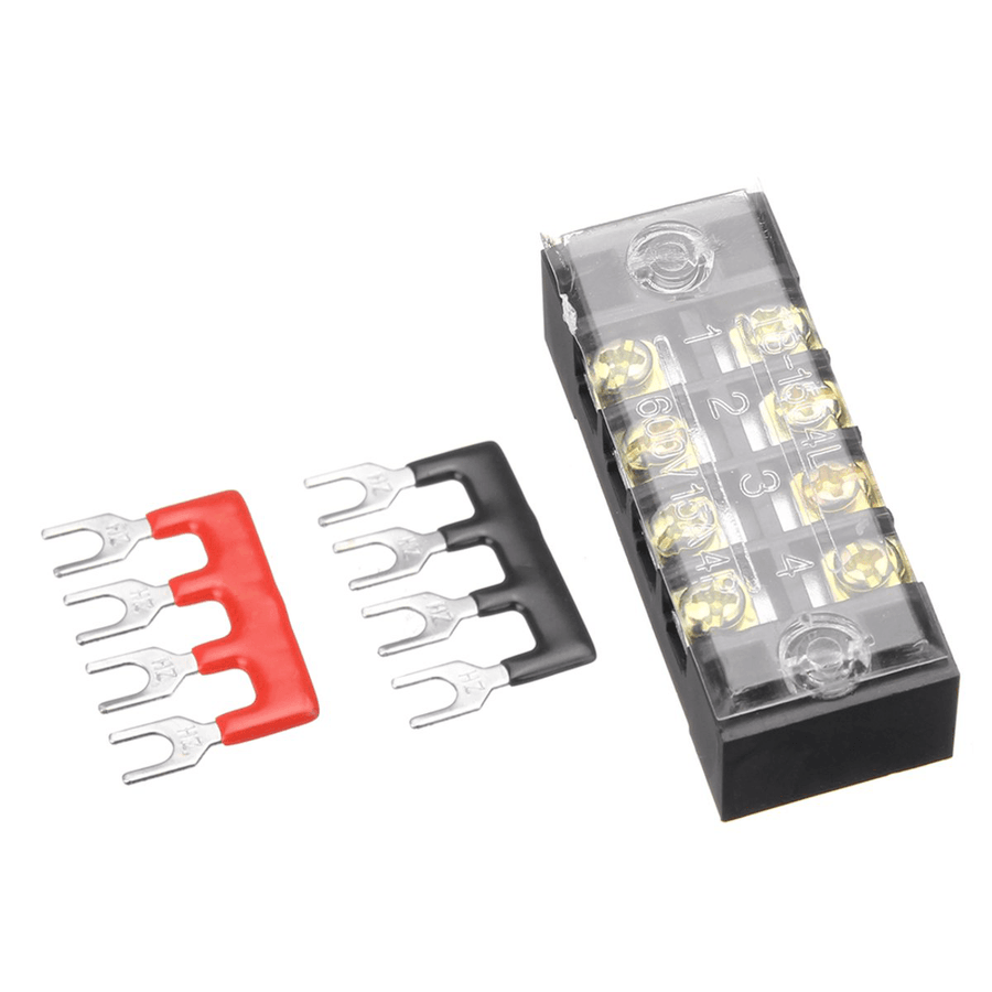 600V 15A Dual Rows 4 Position Screw Terminal Strip Red/Black Pre Insulated Terminal Block Strip - MRSLM