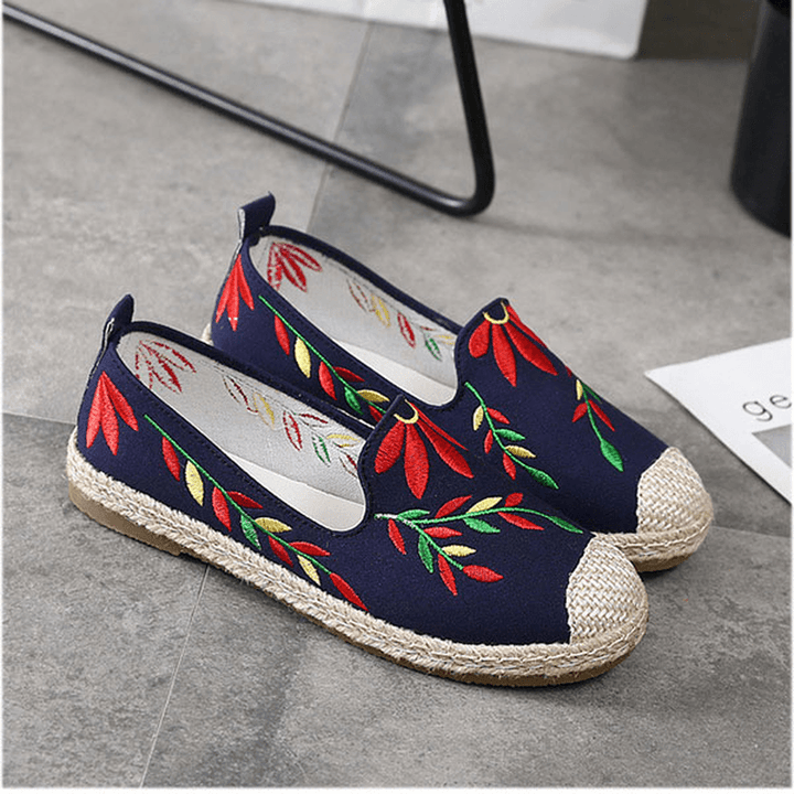 Women Casual Embroidered Flower Cloth Flat Loafers - MRSLM