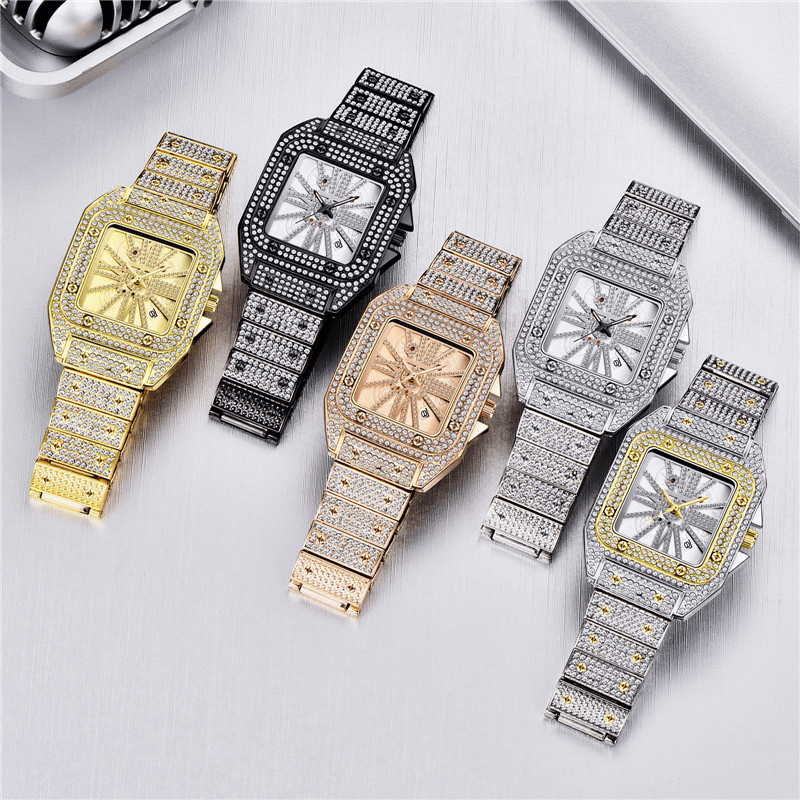 Fashion Elegant Alloy Quartz Watch Diamond Cool Men Watch Square Dial Shape Quartz Watch - MRSLM