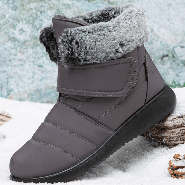 Women Large Size Warm Lined Hook Loop plus Velvet Ankle Snow Boots - MRSLM