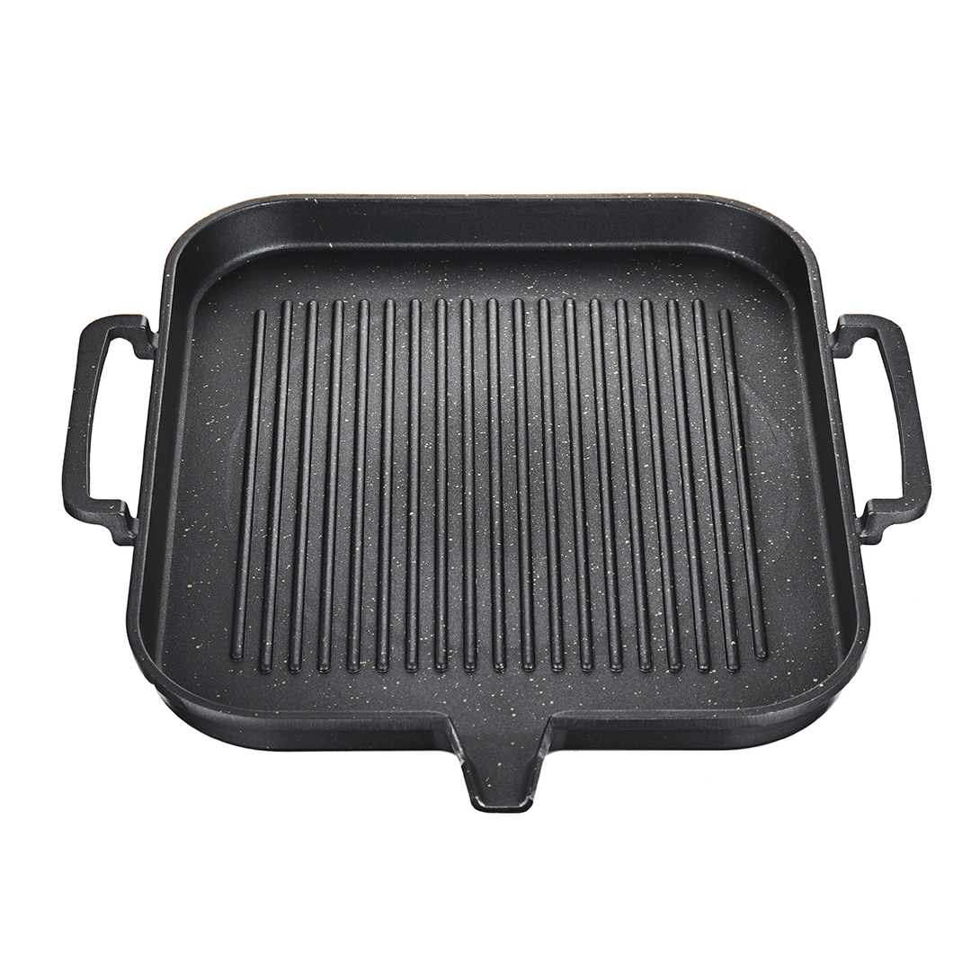 BBQ Grill Pan Non-Stick Cooking Grill Pan Iron Steak Frying Pan Camping Picnic Cookware - MRSLM