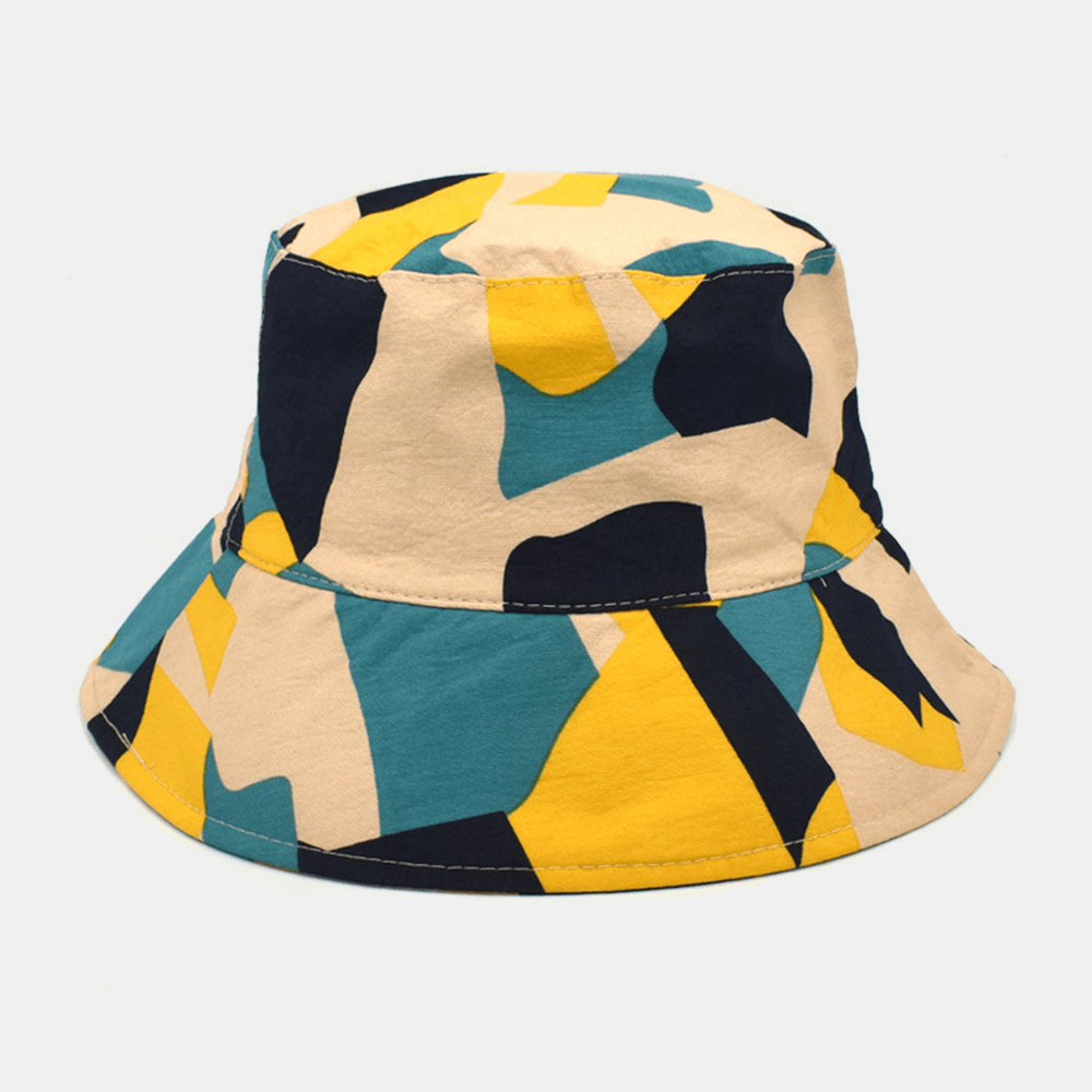 Unisex Colored Bucket Hat Cotton Colored Geometric Pattern Sunscreen Packable Outdoor Travel Beach Cap - MRSLM