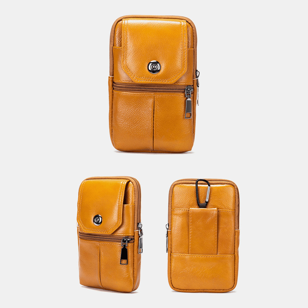 Men Genuine Leather Multifunctional Vintage 6.3 Inch Phone Bag Card Case Cowhide Waist Bag - MRSLM