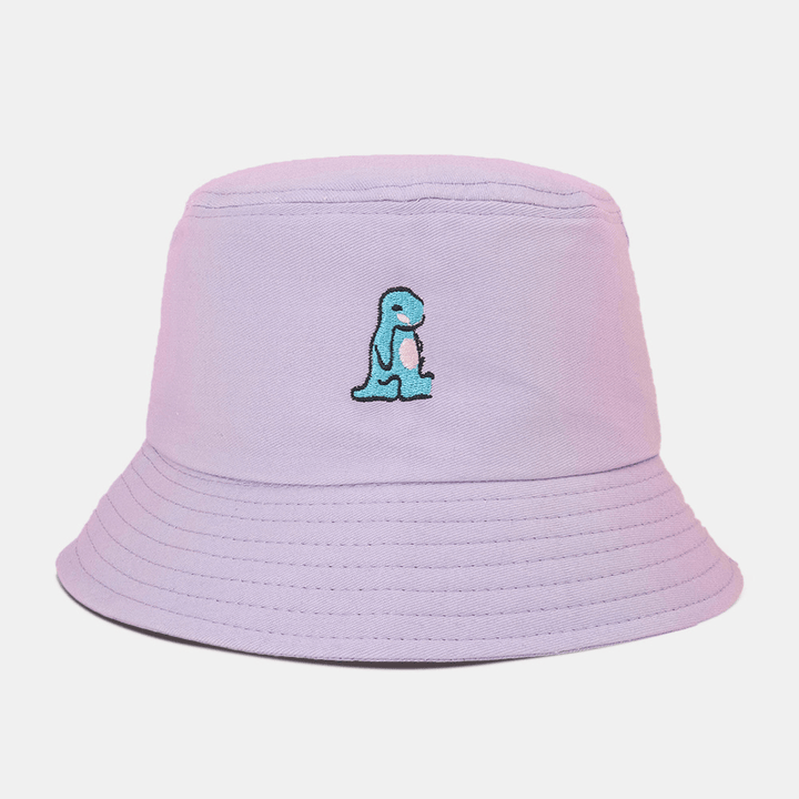 Unisex Cartoon Little Dinosaur Embroidery Sun Hat Outdoor Casual Sunshade Bucket Hat - MRSLM