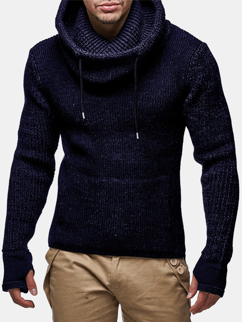 Mens Knit Cut Out Cuff Warm Casual Drawstring Pullover Sweaters - MRSLM