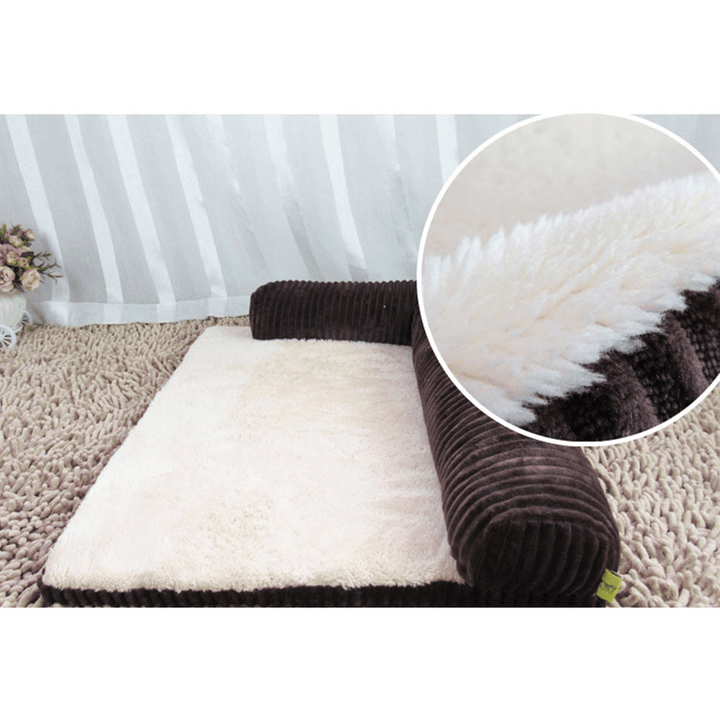 Luxury Corduroy Bolster Pet Dog Sofa Bed Puppy Fleece Bed Mat for Large Dog Pet Bed - MRSLM